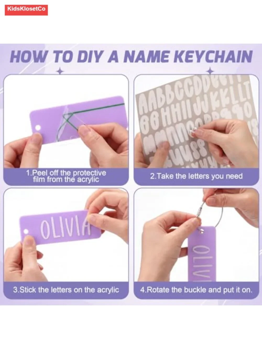 Personalized Name Acrylic Keychain DIY Craft Kit Bulk Set Custom Letter Stickers